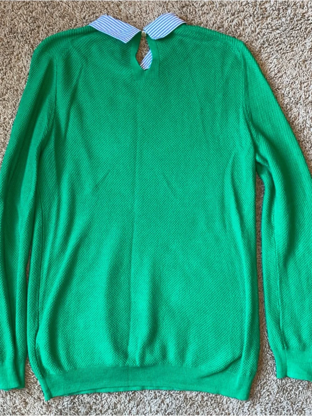 J.Crew Cotton Sweater with Contrast Striped Collar Womens M Green Preppy 90s